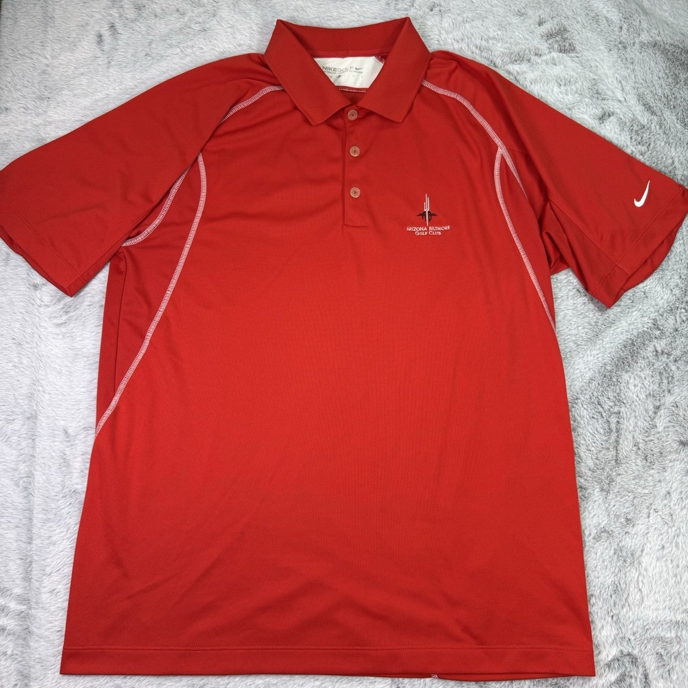Nike Golf Dri Fit Men Large Red Polo Shirt Arizona Biltmore Golf Club